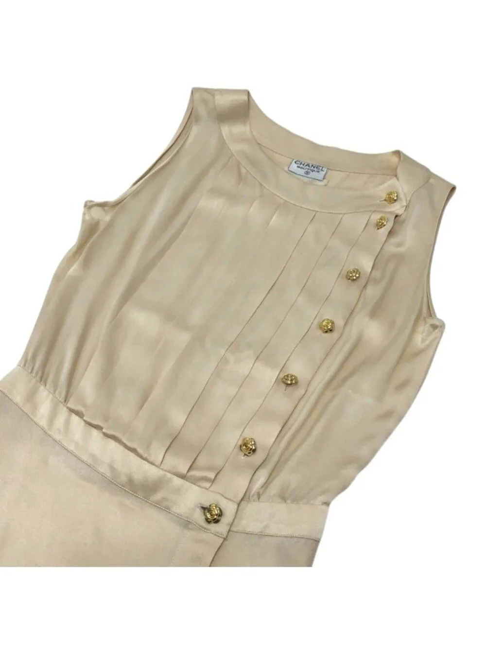 Chanel Blouse Camellia Button Silk White